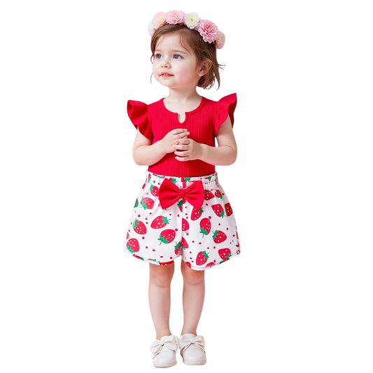 Kidoria Red T-shirt with Strawberry Print Shorts 2pcs Set (3mths-6yrs)