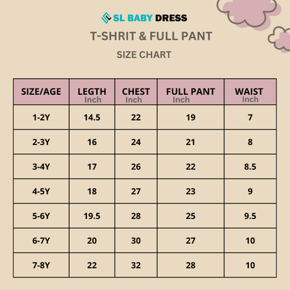 Baby & Kids 2pcs  Printed T-shirt & Full Pant(3mths-12yrs)