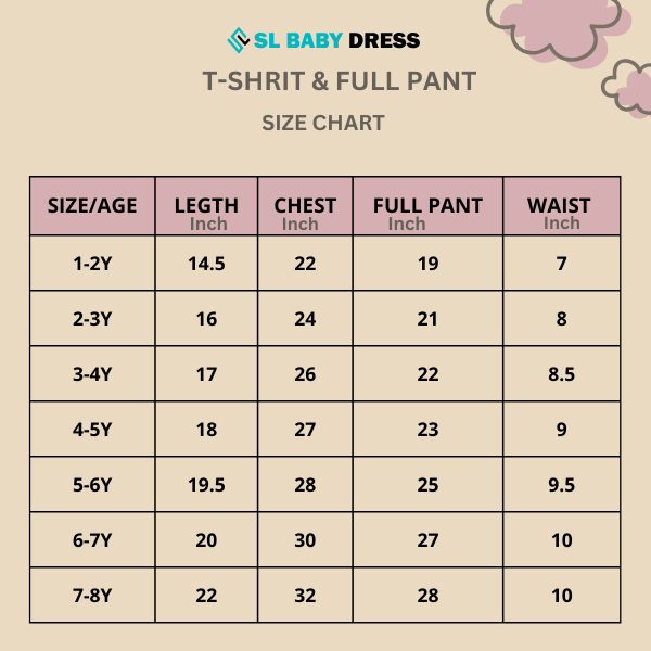 Baby & Kids 2pcs Printed T-shirt & Full Pant (1yrs-8yrs)