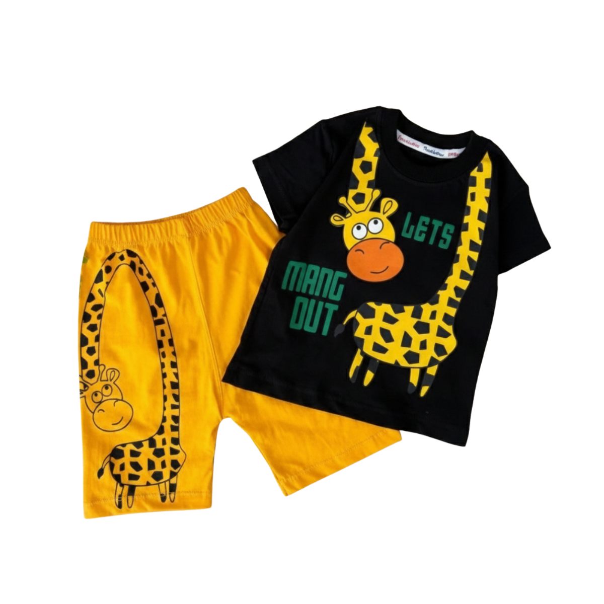 Boys Giraffe Printed Black T-Shirt and & Yellow Shorts 2pcs Set (3mths-6yrs)