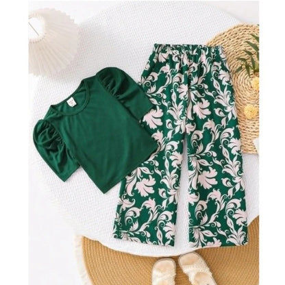Girls Puff Sleeve Top and Wide-Leg Floral Pants Co-ord Set (2yrs-12yrs)