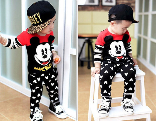 Kidoria Mickey Mouse Printed Red T-Shirt & Black Trouser Set For Boys & Girls 2pcs