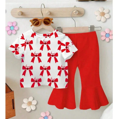 Girls Bow Print Top & Flared Pants Set (2yrs-12yrs)