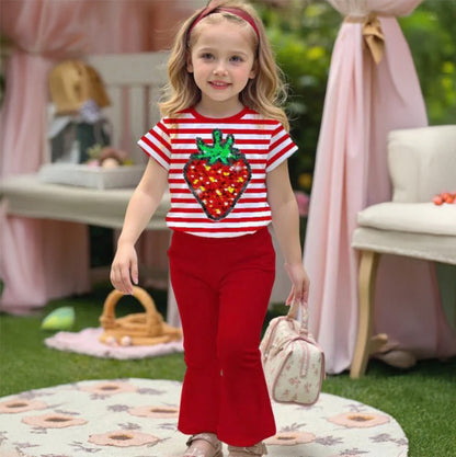 Girls Strawberry Love Printed Top & Flared Pants Set (2yrs-12yrs)