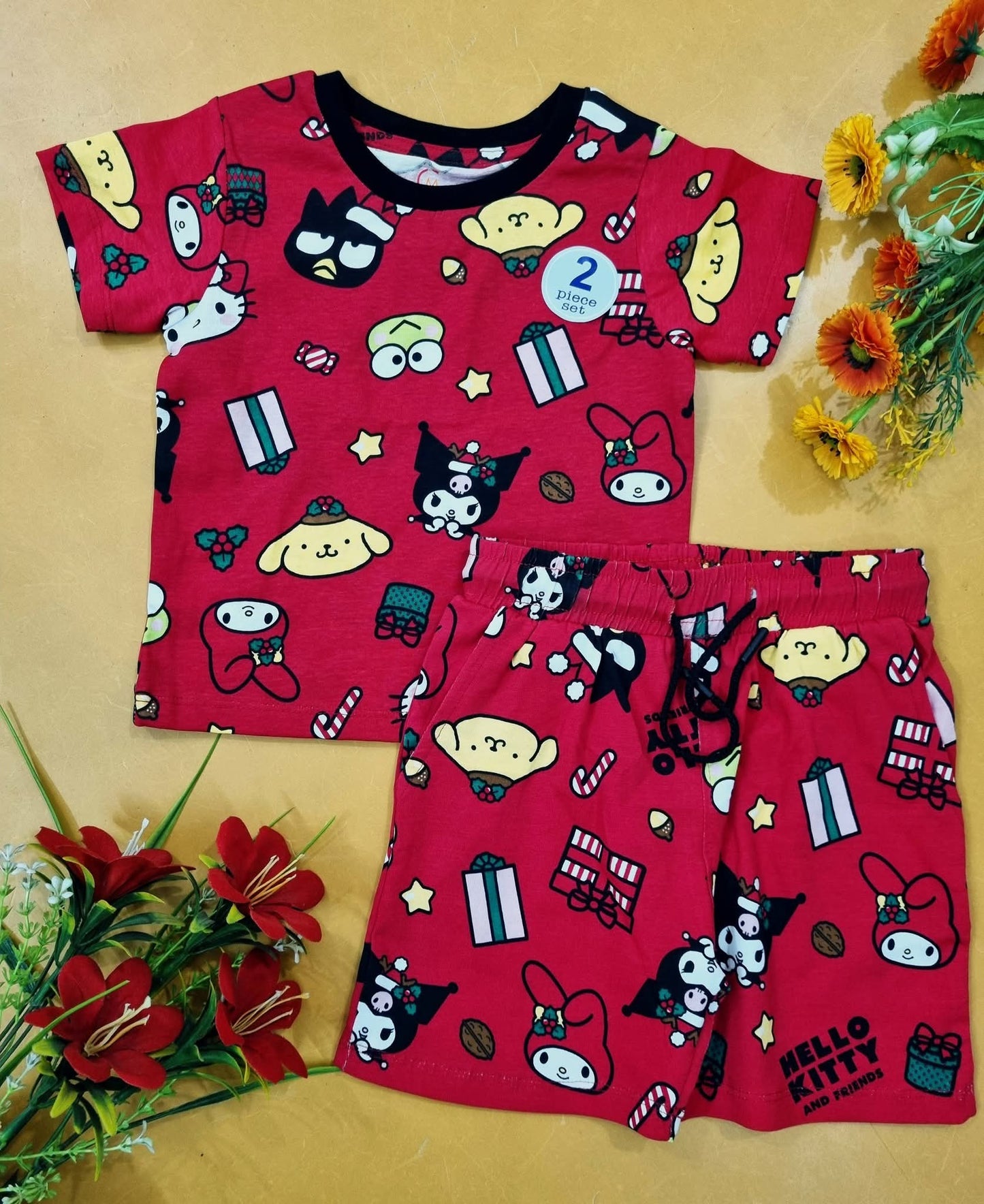Boys & Girls Printed T-shirt & Pant 5Pcs Combo Set 002