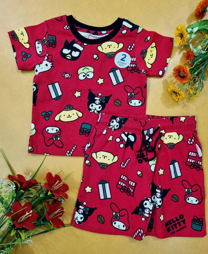 Boys & Girls Printed T-shirt & Pant 5Pcs Combo Set 002